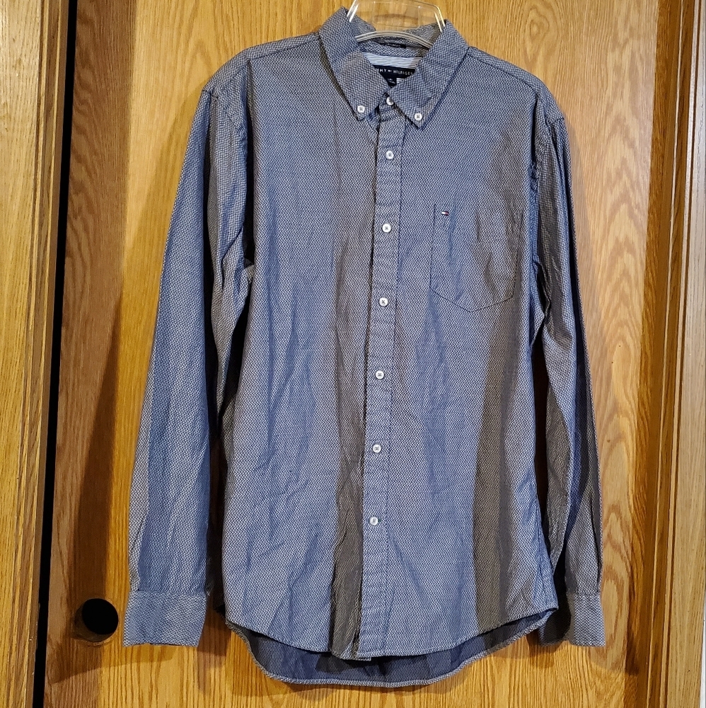 Tommy Hilfiger 80's 2ply custom fit button down shirt gray size L